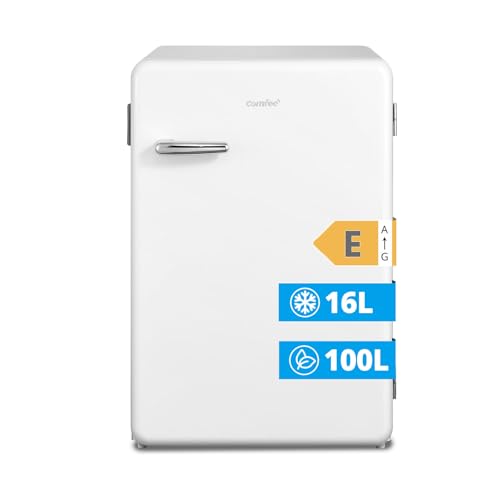 COMFEE' RCD113WH2RT(E) Frigorifero Piccolo con Freezer, 116 Litri, Design Retrò, Frigo Monoporta, Temperatura Regolabile, Adatto a Camera, Ufficio e Hotel, Luce a LED, Silenzioso, Bianco
