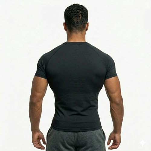 Image of NEVER QUIT Half Sleeve Compression T-Shirt for Men, 90% Polyester 10% Spandex, Skinny Fit, Stretchable, Round Neck, for Gym & Sports