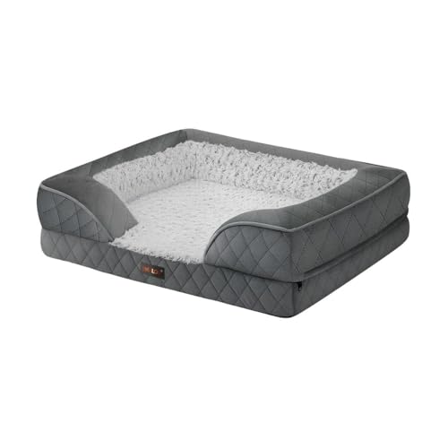Skylos Orthopedic Memory Foam Dog Bed XL, Dog Sofa with Sides and Waterproof Liner Washable Cover, Non-Slip Pet Sofa for Large Dogs, 107x81x17cm, Grey