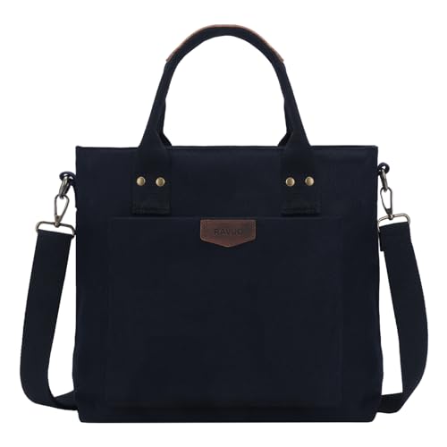 Image of RAVUO Tote Bag for Women, Canvas Crossbody Shoulder Bag Multi-Pocket Handbag with Compartments for Work Travel
