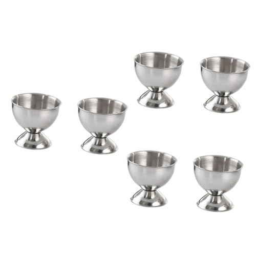 Mikinona 6 Pcs Stainless Steel Egg Cup Fridge Egg Plant Egg Tray Egg Poacher Rack Egg Cup Holder Egg Rack Egg Tray Holder Cooker Egg Tray Egg Holder for Refrigerator Boiled Egg Stand