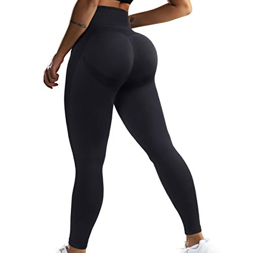 DOULAFASS Women Seamless Leggings High Waisted Butt Contour Workout Gym Yoga Pants (Small, S01-Black)