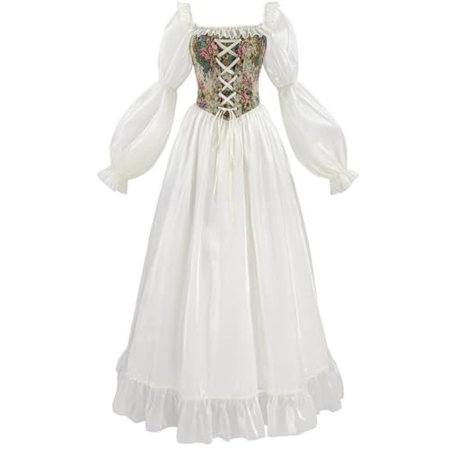 Vestido renacentista mujer disfraz medieval con estampado de flores romántico para fiesta y cosplay
