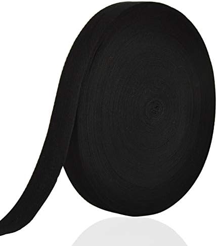 50 Yard Cotton Twill Tape Ribbon, Soft Natural Webbing Tape Herringbone Bias Tape for Sewing DIY Craft (Black, 1 Inch)