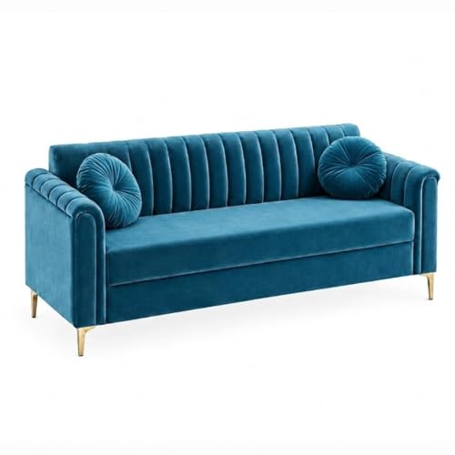 Image of FURNY Dorino 3 Seater Fabric Sofa Set (Aqua Blue) Premium Velvet Finish Durable & Comfortable Ideal for Living Room