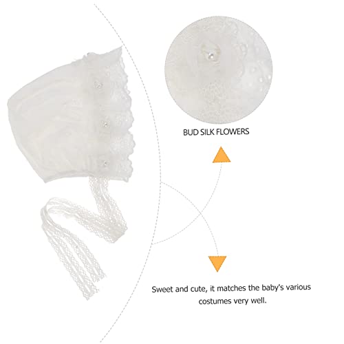 Gorro de algodón transpirable para recién nacido con encaje blanco 2