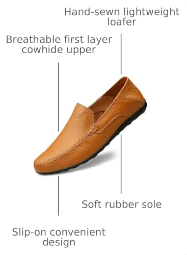 Image of Men's Loafers Genuine Leather Flat Breathable Casual Shoes Handmade Slip On Driving Shoes Fashion Business Shoes