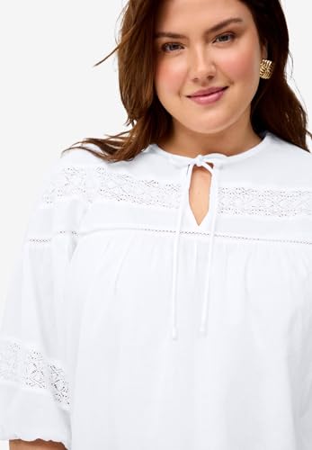 ellos Plus Size Keyhole Neck Blouse with Crochet Trim3