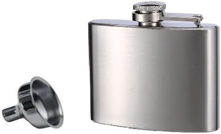 Hip Flask and Refill Funnel Set - 4 oz, Easy Pour, Laser Welded and Sealed, Leakproof, Attached Screw-On Cap - Comes in Gift Box