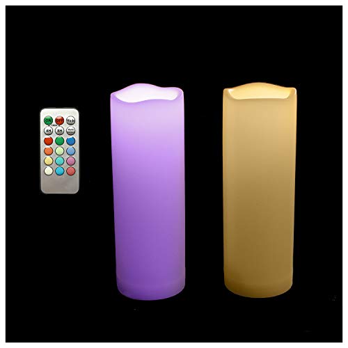 Image of Color Changing Outdoor Flameless Pillar Candles Remote Waterproof Battery Operated Electric LED Candle Set for Gift Home Party Wedding Supplies Garden Halloween Christmas Decoration, 2 Pack, 3 inch x 8 inch