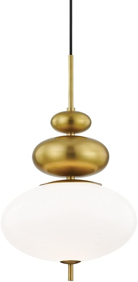 MITZI HUDSON VALLEY LIGHTING H347701-AGB Elsie Pendants, 1-light, 60W, Aged Brass Finish, Opal Glossy Glass (13''W x 21''H)