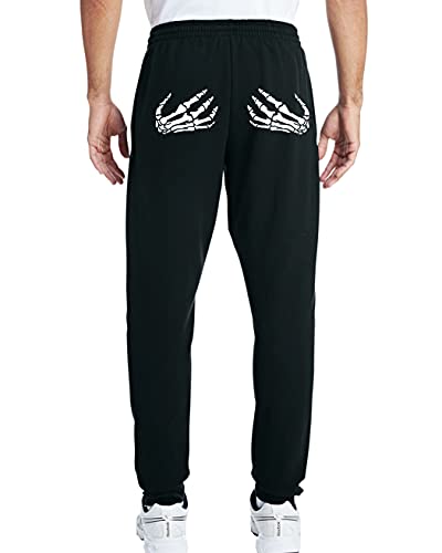 Skull Skeleton Hands Print Jogger Sweat pants (Large, Black)