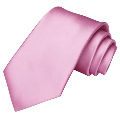 Image of Hi-Tie Solid Pink Silk Ties for Men Formal Classic Necktie and Pocket Square Lapel Pin Silver Tie Clip Cufflinks Set Wedding Business 6PCS