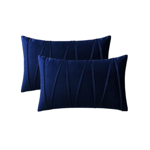 Image of Amazon Brand - Umi Decorative Striped Throw Pillow Covers 12 X 20 Inch,Soft Solid Velvet Pillow Covers Cushion Case with Zigzag Pattern for Sofa Bedroom 30 X 50 Cm (Pack of 2) Blue