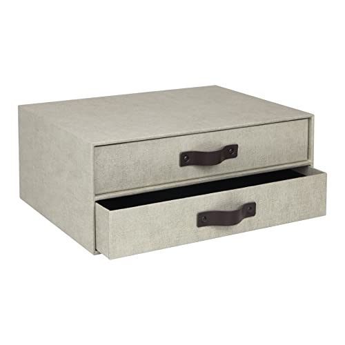 Bigso Box of Sweden Caja con cajones para documentos y material de oficina – Organizador de escritorio con 2 cajones – Organizador de documentos de tablero de fibras y papel de aspecto de lino – beige - imagen 3