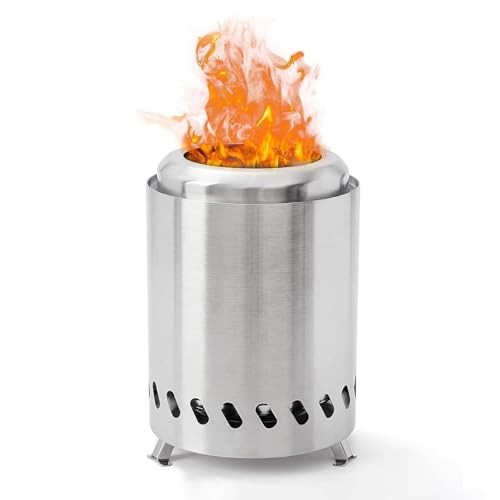 Kouamor 14 x 14 x 20cm Smokeless Stainless Steel Table Top Fire Pit, Tabletop Firepit, with Travel Bag, Portable Fire Pit for Camping, Outdoor, Patio, Wood Burning/Pellet-fueled, Silver Kouamor 14 x 14 x 20cm Smokeless Stainless Steel Table Top Fire Pit, Tabletop Firepit, with Travel Bag, Portable Fire Pit for Camping, Outdoor, Patio, Wood Burning/Pellet-fueled, Silver