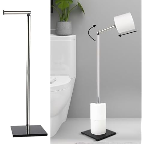 Loyled Toilet Paper Holder Stand - Free Standing Toilet Paper Holder for Bathroom, Stainless Steel Toilet Paper Roll Holder, Floor Toilet Tissue Holder Stand Up, Chrome Cover