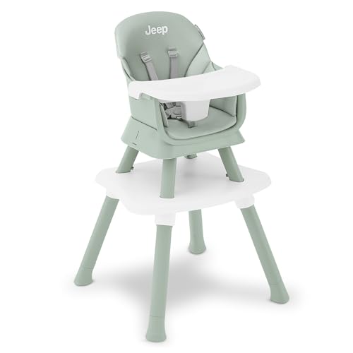 jeep milestone 6-in-1 high chair by delta children - high chair converts to stool booster seat toddler chair activity table and desk and chair sage green