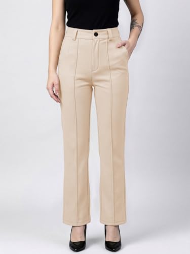 Image of Women's High Waist Formal Straight Fit Trousers Premium Stretch Office Pants Front Pleated Design Smart Workwear Bottom for Office, Casual & Business Wear