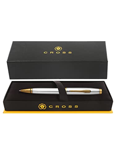 Image of Cross Coventry Chrome with Gold Lacquer Ballpoint Pen with Gold Appointments - Refillable, Medium Point, Black Ink, Luxury Gift Box