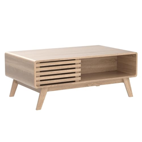 mopio Ensley Coffee Table with Storage, Mid Century Modern, Farmhouse Wood Coffee Table for Living Room Fluted (Oak)