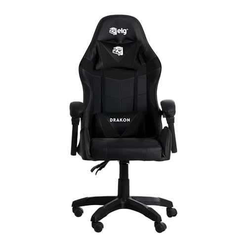 ELG, CH31BK, Cadeira Gamer Drakon c/Apoio Dorsal e Cervical, Encosto Reclinável, Apoio de Braços Art