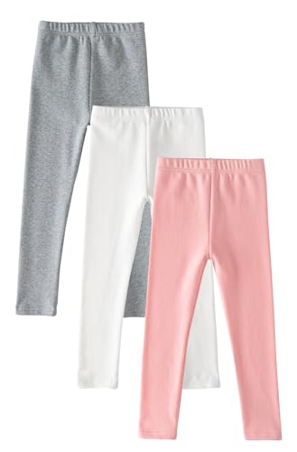 Happy Cherry 3 Pack Girls Leggings Cotton for Girls Leggings Soft Pants with Elastic Waist for Sports 2-12 Years
