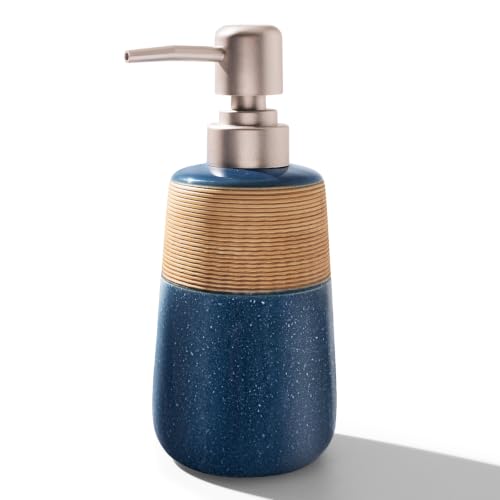 Image of Hand Soap Dispenser, Ceramic Liquid Soap Dispenser for Bathroom Countertop Dish Hand Soap Dispenser for Kitchen Sink, Bathroom Lotion Bottle Dispensers Boho Kitchen Home Decor,15 OZ Blue