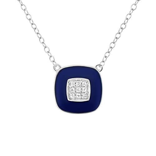 Haus of Brilliance .925 Sterling Silver 1/10 cttw Princess-Cut Diamond Composite Blue Enamel 18" Pendant Necklace (I-J Color, SI2-I1 Clarity)