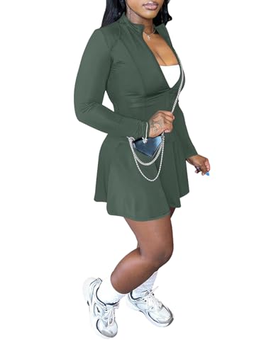 Women 2 Piece Outfits Tracksuit Sets Long Sleeve Zipper Jacket Crop Top and Mini Skirt Skort Set Casual Workout Sweatsuits