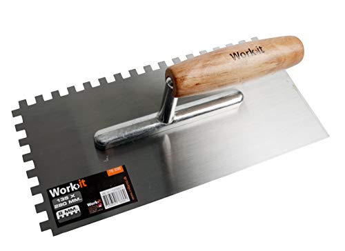 Home It® Work Llana dentada 8 mm – 135×280 mm – Mango de madera ergonómico – Hoja metálica resistente – Herramienta profesional para aplicar adhesivo y mortero