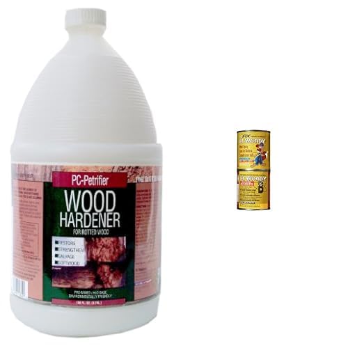PC Products Wood Repair Bundle, PC-Petrifier Water-Based Wood Hardener, 1 Gallon, Milky White and PC-Woody Wood Repair Epoxy Paste, Two-Part 48 oz, Tan