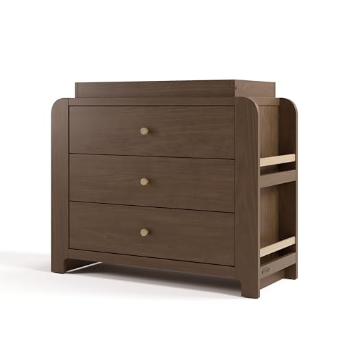 Image of Graco Read-with-Me 3 Drawer Chest with Bookshelves and Removable Changing Topper (Hazelnut with Driftwood) - GREENGUARD Gold Certified, Nursery & Kids' Bedroom Wood Chest with Spacious Storage