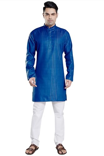 Image of DIVISIVE Men's Self Zari Line Cotton Blend Slim Fit Kurta Pyjama Set