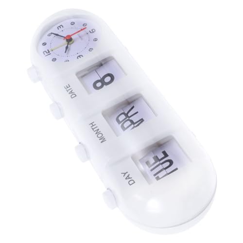 HIAKDOFT Orologio Calendario da Manuale con Flip Pagine Design Bianco Orologio Calendario da Scrivania e Ufficio Funzionamento Batterie per Camera