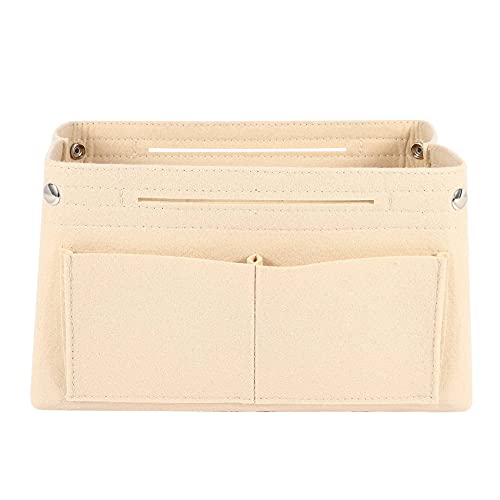 Kokonm Beige Felt Cloth Inner Bag Fits in Insert Multi-Pockets Cosmetic Bags Storage Personal Belongings Organizer