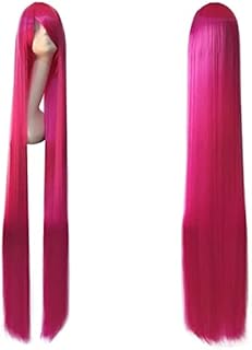 HBYLEE - Peluca para cosplay de 150 cm de largo, color rosa, rojo, burdeos, para cosplay, pelo sintético para mujer, fiesta superlarga, color rojo, cosplay, peluca común 02