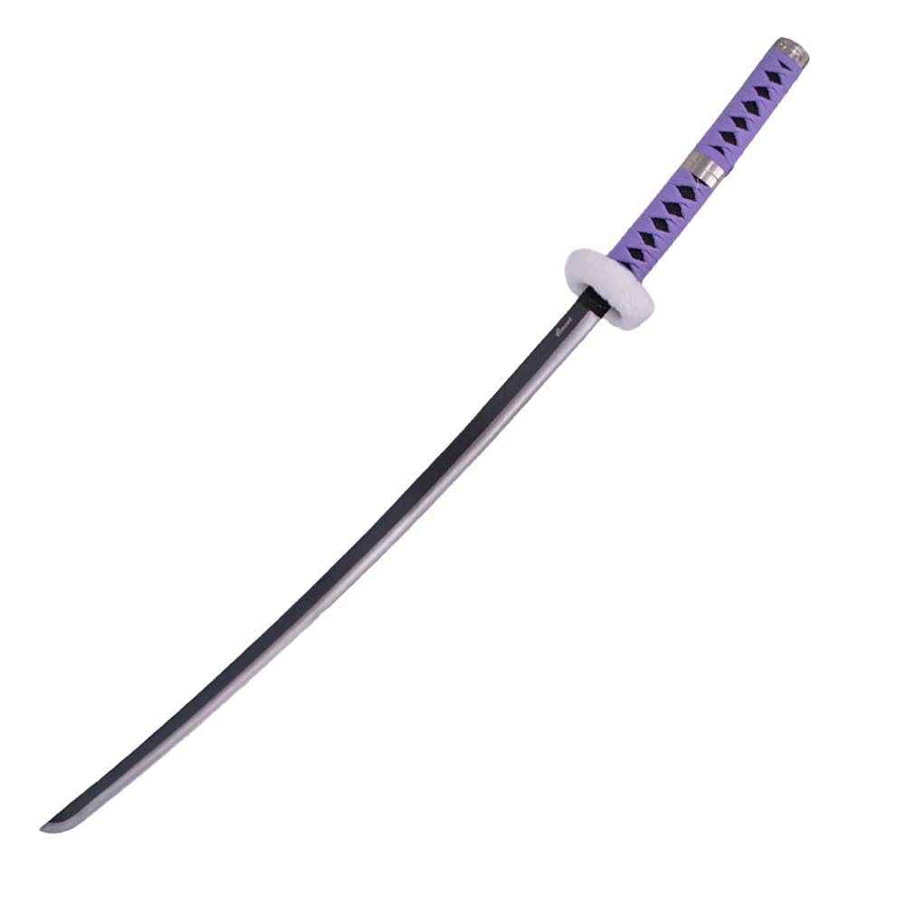 Katana S5017 di Trafalgar Law di One Piece, replica non ufficiale, lama in acciaio nero da 102 cm, impugnatura con avvolgimento marrone chiaro e tsuba rivestita in velluto, con supporto. Rif. S5017