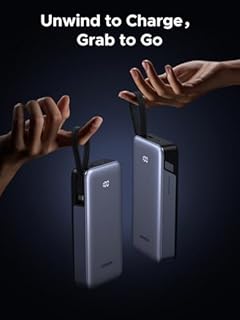 UGREEN Nexode Power Bank with Built-in Cable 20000mAh 45W In & Out Fast Charging 3-Way Output Portable Charger Mobile Phone Battery Pack Compatible with Galaxy S25, iPhone Air/17/16, iPad, Laptop