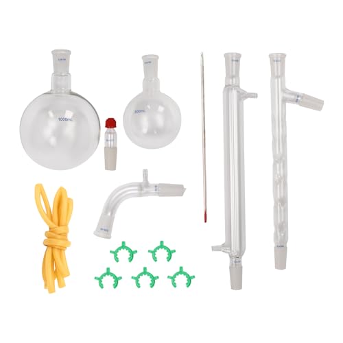 Lab Glassware Kit with 24/40 Joints, 13Pcs Chemistry Distillation Kit 500-1000ML for Distillations Separation Purification Synthe?24/40, 13PCS?
