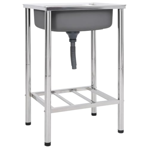 Fregadero De Camping De Acero Inoxidable con Cubeta Profunda y Escurridor, Resistente y Transportable, Fregadero De Cocina, lavadero pila exterior, Color Plata, 55x45x18 cm