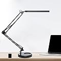LED Desk Lamp with Clamp and Round Base, Swing Arm Eye Caring Table Lamp, 3 Color Modes 10 Brightness Levels, Memory Function Lamp with USB Adapter, Desk Light for Home Office 14W Black