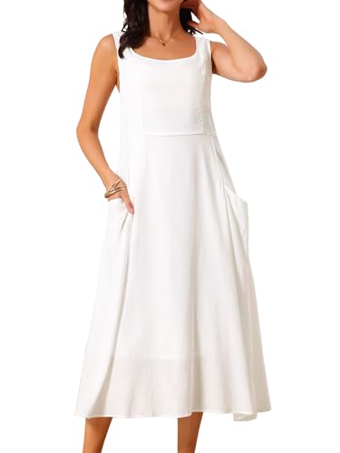 Image of Seta T Women's Linen Dresses Summer Sleeveless Sundress Casual Loose Flowy Midi Tank Beach Dress