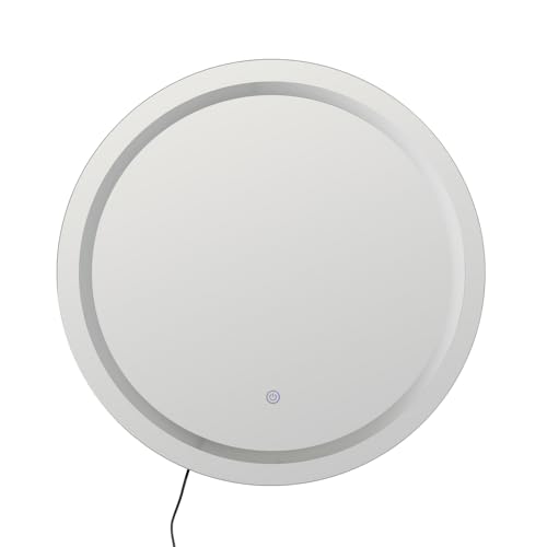 LOLAhome Espejo de Pared Redondo de 60 cm con Luz Led Blanca de 4500 Kelvin con Botón Táctil y Enchufe Europeo sin Marco para Baño, Vestidor o Decoración