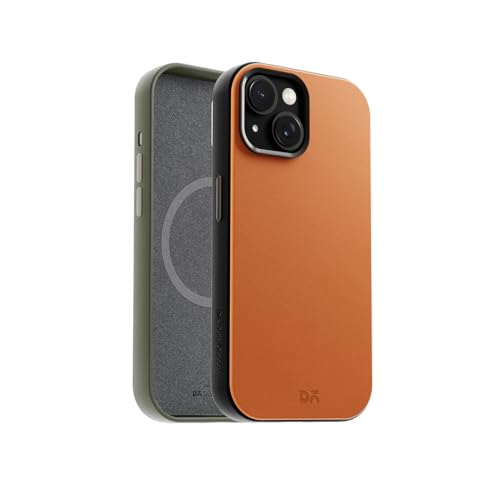 Image of DailyObjects Leatherite Case for iPhone 15 Plus Compatible with MagSafe Wireless Charging | Tan-Grey Hybrid Magnetic Back Cover