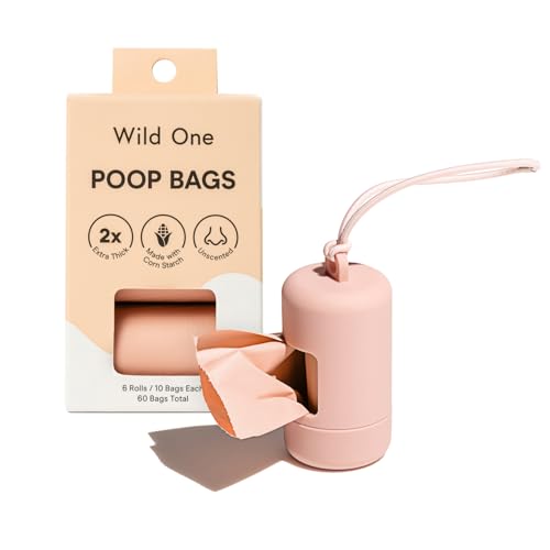 Image of Wild One Dog Poop Bag Holder and Dispenser with Leash Attachment, Leak Proof, Easy Twist Top for Refills, Includes 1 Box Of Bags, Blush