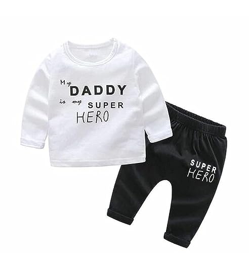 Image of 'My Daddy Superhero' Printed Cotton Baby Clothing Sets /Tshirt-Pyjama (Boys /Girls up to 2 Years)