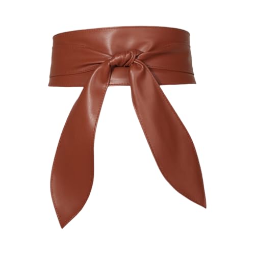 Xiao Hua Women's Elegant Wide Waist Belt - Faux Leather, Bow Knotted, Dress,Clothing Accessories (Dark Brown) - Main Image