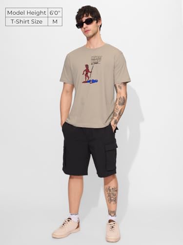 Image of The Souled Store Official Deadpool: Newest Badass Men and Boys Short Sleeves Round Neck Brown Graphic Printed Regular Fit Cotton T-Shirts