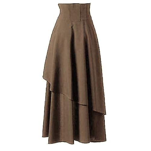 Ren Faire Skirt for Women Medieval Renaissance Gothic Skirts Elastic High Waist High Low Asymmetrical Tiered Skirt